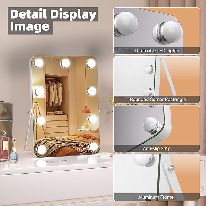 MINISO Vanity Mirror with Lights - 9.8" x 13.8" Hollywood Makeup Mirror with Adjustable Brightness, 3 Modes Light, 360°Rotation