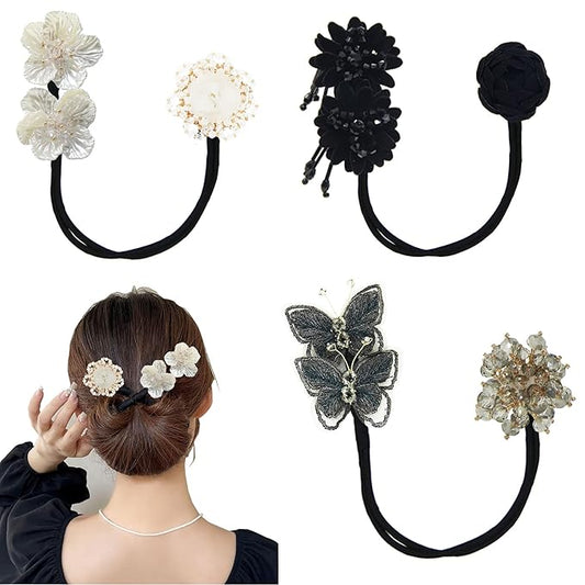 3 Pieces Hair Accessory Set: Round Bun Maker, Crown Hairstyle Shaper, Lazy Hair Curler Bun Clips for Women & Girls (Style 3)