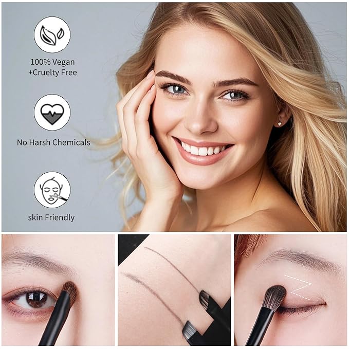 Eye Makeup Brushes 8pcs Eyeshadow Makeup Brushes Set with Soft Synthetic & Natural Hair, Real Wood Handle with Bag for Eyeshadow, Eyeliner, Blending, Eyebrow, Pure Black