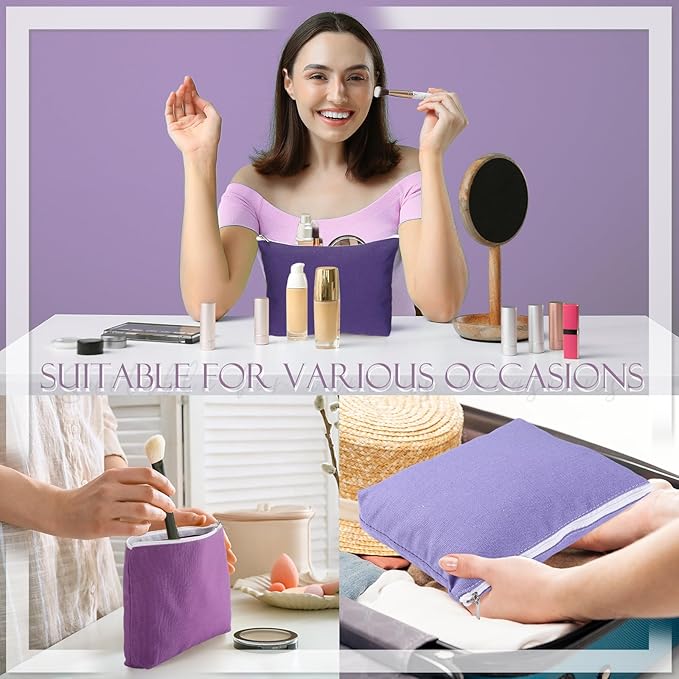 Reginary 10 Pcs Canvas Makeup Bags Bulk for Women Blank DIY Pencil Pouch Travel Toiletry Cosmetics Bags Gift for Christmas Breast Cancer Awareness Thanksgiving Wedding Nurses Teacher(Purple)