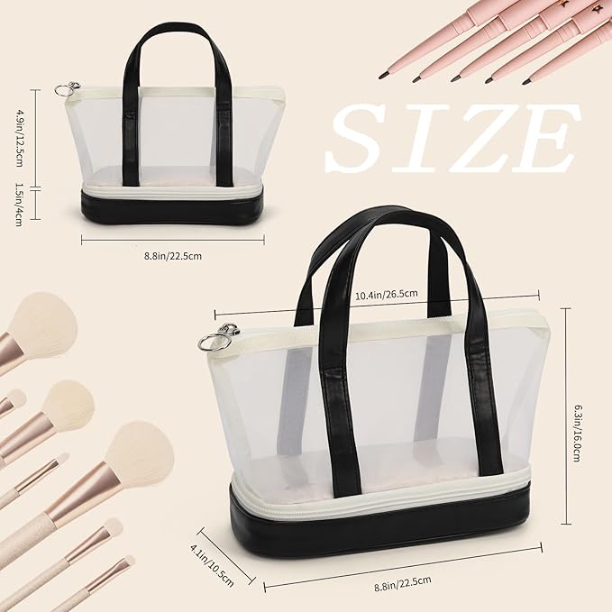 OCHEAL Small Multi-Functional Makeup Bag for Teens and Women Cute Cosmetic Case with Zipper Pouch/Double Handle for Travel Daily Use Multi-Scene Storage - Christmas or Birthday Gift for Girls-Black