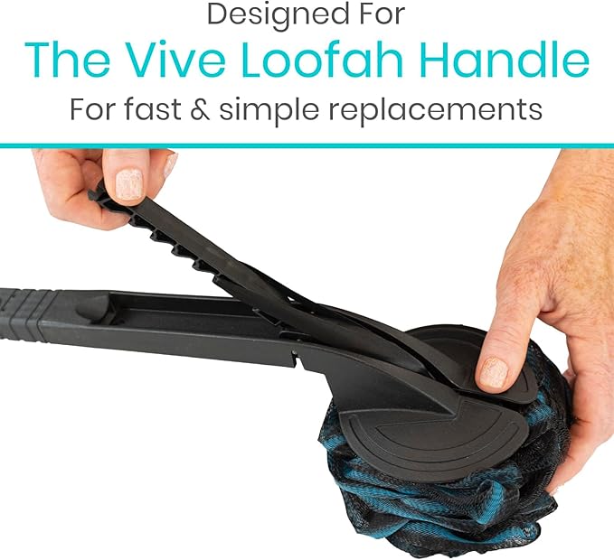 Vive Loofah Sponge Replacement (4 Pk) Shower & Bath Pouf Scrubber for Back & Body Exfoliation, Works with Vive Interchangeable Loofa Handle Long Brush (Replacement Sponge Black and Blue (4 Pack), 4)