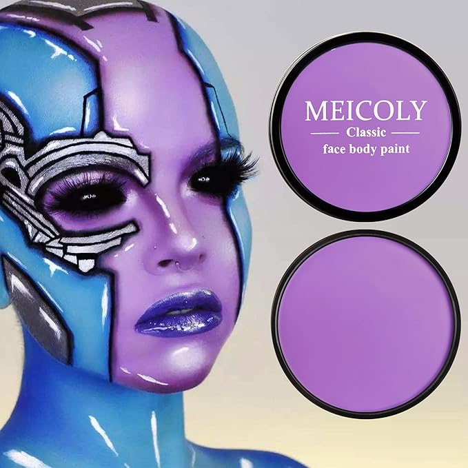 MEICOLY Purple Face Body Paint,30g/1.05oz Water Based Washable Full Body Paint,Single Face Painting for for Adults and Children,SFX Ursula Cosplay Halloween Special Effects,Light Purple