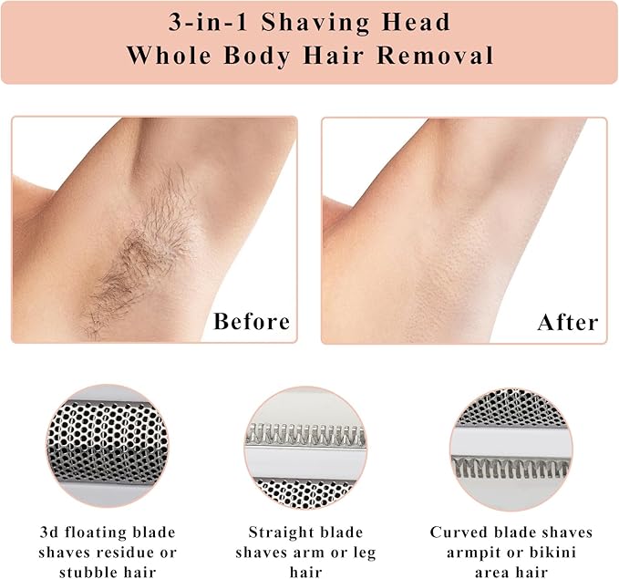 Electric Shaver for Women Men,Wet & Dry Cordless Electric Razor with 4 Accessories,Rechargeable Beauty Lady Led Display Facial Hair Remover,Smooth & Silky Bikini Trimmer for Body (Pink)