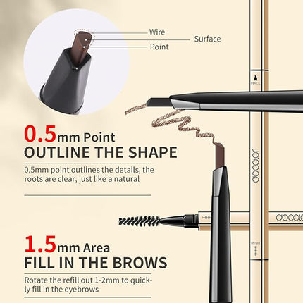 Docolor Makeup Micro Brow Pencil, Definer Eyebrow Pencils for Women Dual-Sided Ultra-Fine Microblading Eyebrow Pencil (Soft Brown and Black,2 Count)