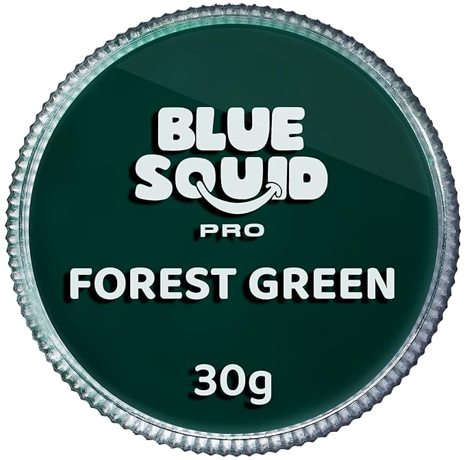Blue Squid Face Paint Water Based Single Cake Professional Face Paint & Body Paint - Water Activated, Kids Adults Face Painting for Costume, Halloween Makeup, Cosplay - Forest Green Face Paint 30g