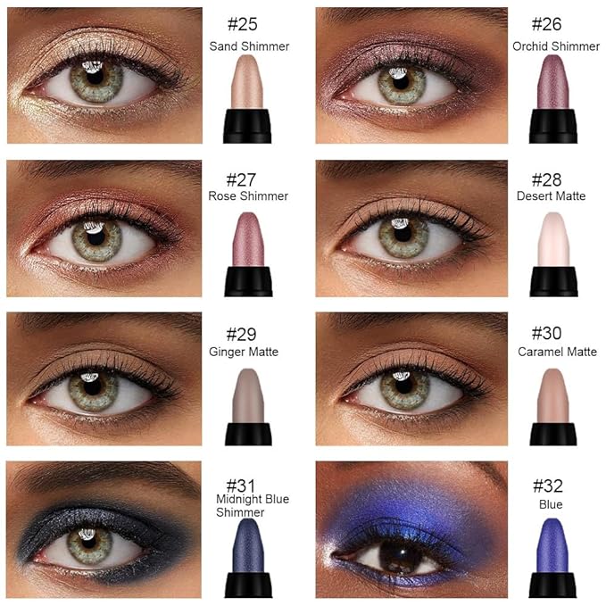 Kaely 8Pcs Cream Eyeshadow Stick Set, Sand Orchid Rose Desert Ginger Caramel Midnight Blue Blue, Matte Shimmer Eyeliner Pencil Eye Shadow Sticks Palette Makeup for Older Women, sombras para ojos 04