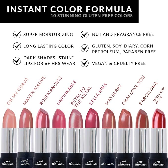 Mayberry Full Body Lipstick for Women - Vegan Gluten Free Organic Lipstick - Creamy Lip Color, Nourishing Lip Makeup w Vitamin E - DUSTY ROSE MAUVE LIPSTICK SHADE