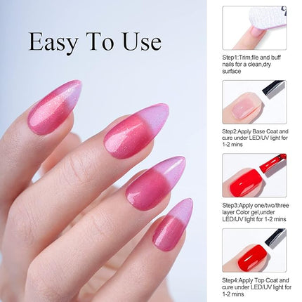 Imtiti Golden Shimmer Rose Red Jelly Gel Nail Polish, UV LED Soak Off Gold Glitter Clear Rose Pink Jelly Nail Polish,Sparkle Clear Pink Translucent Gel Polish