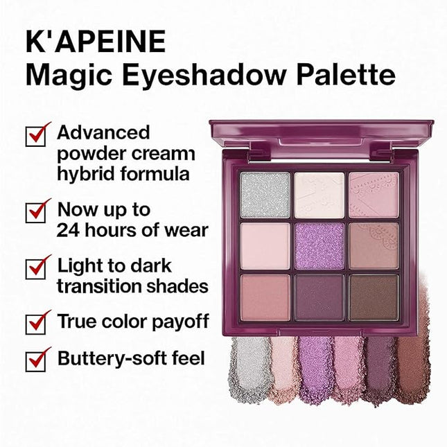 K'APEINE 9 Colors Eyeshadow Palette, Purple Glitter Pink Matte Eye Shadow Brown Nude Eye Makeup Palette Shimmer Sparkly Eyeshadow Kit for Women Cosplay Halloween Ursula Witch Costume Parties-purple