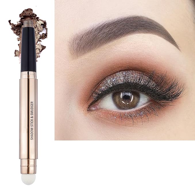 2 in 1 eyeshadow stick and Sponge Makeup Brush Smooth Cream Shimmer Shadow Pencil Long Lasting Eye Waterproof Shadow Stick Makeup Hypoallergenic Highlighter Multi-Dimensional eyes Look