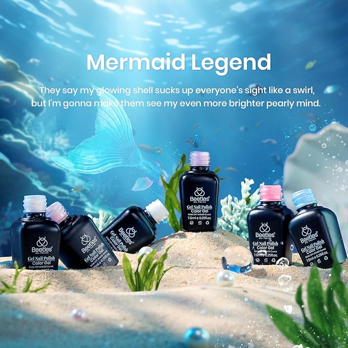 Beetles Pearl Gel Nail Polish Set - 6 Colors Pearl White Gel Nail Polish Mermaid Soak Off Uv Led Fall Winter Pink Blue Polish Swirl Thread Effect DIY Manicure Art Gift for Women