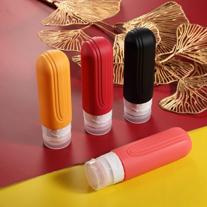 Travel Bottles for Toiletries, Tsa Approved 3oz Travel Size Containers BPA Free Leak Proof Refillable Liquid Silicone Squeezable Travel Accessories for Shampoo Conditioner Lotion (4 Pack)