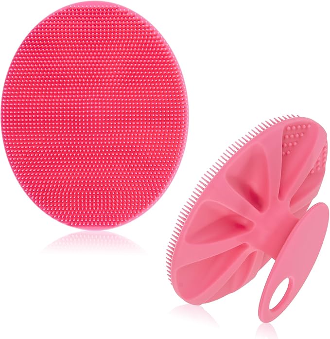 Soft Silicone Body Cleansing Brush Shower Scrubber, Gentle Exfoliating and Massage for All Kinds of Skin (Pink+Dark Green)