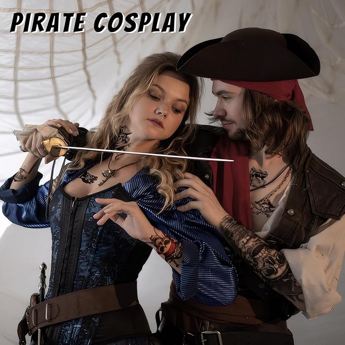 77 Sheets Pirate Temporary Tattoos Adult,Captain Anchor Compass Sailboat Tattoos, Pirate Ships Flag Skull Crossbones Sailor Fake Tattoo for Costume, Halloween Fake Arm Tattoos for Men Women Kids