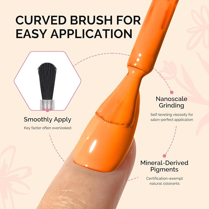 MelodySusie Fleurwee Plant Based Gel Nail Polish, Hema Free Bright Orange Nail Polish, Soak Off UV LED Gel Polish Gift for Women 21 Non Toxic Long Lasting Nail Art Manicure Salon DIY at Home P36