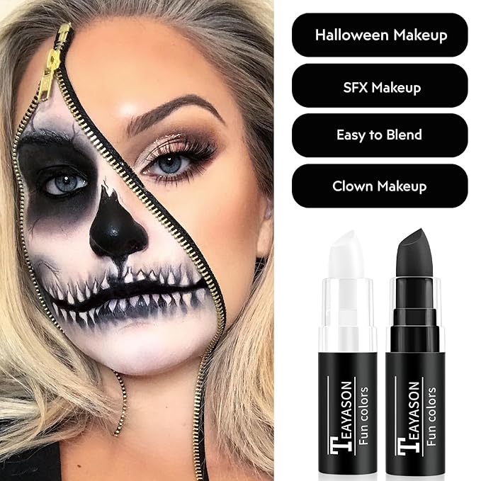 Black and White Face Paint Halloween Makeup Kit, Matte Lipstick Set Eye Black Stick, Body Paint Face White Foundation Makeup for Halloween Zombie Clown Vampire Skeleton Skull Joker
