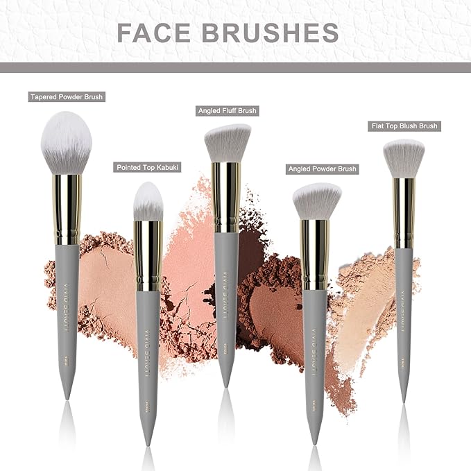5pcs Face Makeup Brush Set - Ideal for Setting Powder, Blush & Contour - Fluffy Brushes Enhanced Powder Pickup for Smooth, Natural Application, A Collection Designed for Cheeks Make up (Grey)