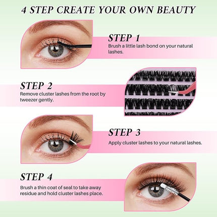 Lash Clusters 4 Style DIY Lashes Clusters Eyelash Clusters False Eyelashes Cluster Eyelash Extensions Wispy Lash Clusters Pestañas Postizas Naturales Soft Cluster Lashes(640pcs 20D+40D+60D+80D,9-16mm)