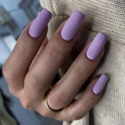 Matte Lilac Press on Nails Long Square, KXAMELIE Medium Coffin Nails Press ons Long Glue on Nails Natural Thick Fake Long Nails Acrylic Nails Reusable 24 Fake Nails Solid Color False Nails for Women
