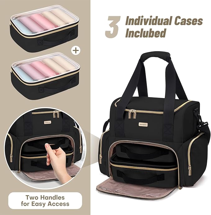 Large Makeup Travel Cosmetic Bag with 2 Removable Case, Double Layer Big Travel Make Up Organizer Case, Toiletry Bag for Women, Train Cases Bags