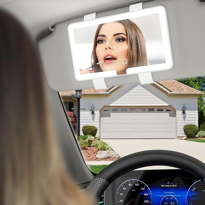 Car Vanity Mirror With Light,Rechargeable Car Sun Visor LED Makeup Mirror,Dimmable Touch Control Rear View Sun-Shading Cosmetic Mirror for Women Girl,LED Mirror for SUV RV Truck(White 1pcs)