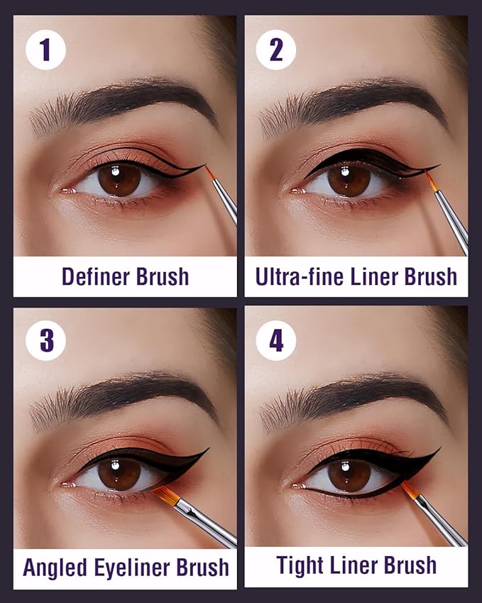 EIGSHOW Eyeliner Brush Set, Ultra Fine Gel Eyeliner Brush for Precision Eye Liner, Eyebrow Filling, Face Painting, 4 Pieces