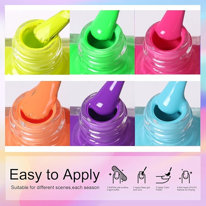 DouborQ 6 Colors Neon Bright Colors Nail Polish Set Finger Nail Polish Bulk Manicure Nail Art Home Salon Long-lasting Sequins Nail Art Varnish for Halloween (25-30)