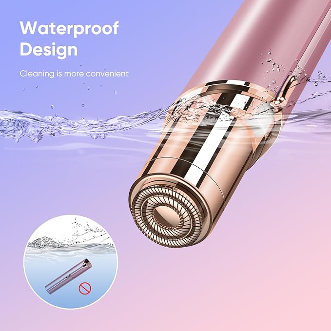 Facial Hair Remover for Women- as Seen on TV Painless Face Shaver -Mini Hair Remover, Electric Razor Shaver Portable Bikini Epilator for Lips, Chin, Armpit, Peach Fuzz,Neck, Cheek(Rose Gold)