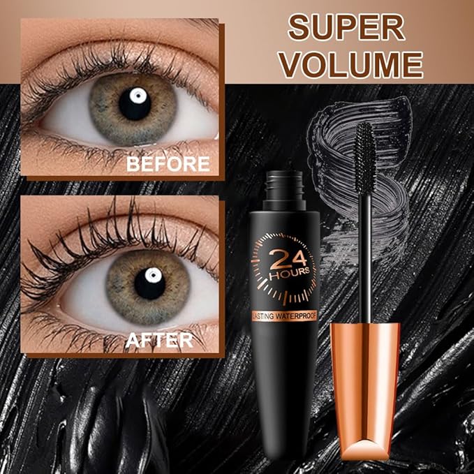 Waterproof Silk Fibre Thick Lengthening Mascara, 4D Silk Fiber Lash Mascara for Women, Long Lasting Smudge-Proof Curling Eyelashes Mascaras Black Volume and Length Natural, All Day Full (3)