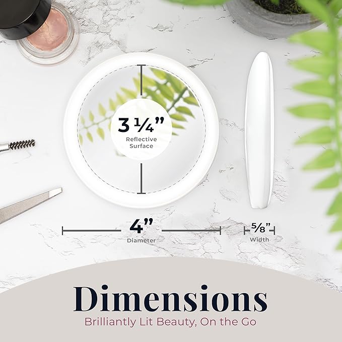 Zadro LED Lighted Compact Mirror with Magnification, Multi Light Color Touch Control, Rechargeable Battery, Travel Mirror Pouch Included (White, 3X / 4" Dia Width / 3.2" Dia Mirror)