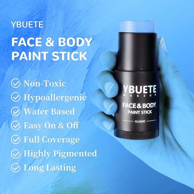 Light Blue Face Body Painting Stick, Professional Light Blue Full-coverage Cream Face Paint for Halloween SFX Cosplay Makeup, Washable Eye Body Stick for Adult Costume Party