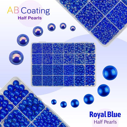 qiipii 2 Styles Solid Blue+Royal Blue AB Flatback Pearls w B7000 Glue for Bedazzling Crafting 3mm-10mm Half Round Beads Gems Bedazzler Kit for Nails Face Eyes Makeup Tumblers Bottles DIY Crafts Shoes