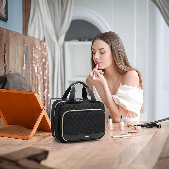 Travel Toiletry Bag Hanging Toiletry Bag for Women Water-resistant Cosmetic Makeup Bag for Full Sized Travel Essentials Must Have (Black)