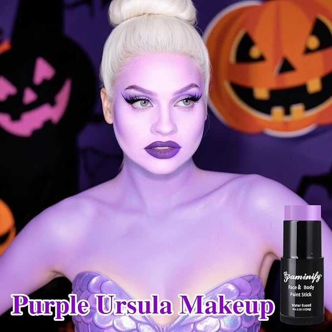Light Purple Face Paint Stick,Water-Based Lavender Purple Body Paint Stick,Washable Full-Coverage Halloween Face Painting for Ursula Costume,Professional SFX Makeup for Cosplay,1.06 OZ