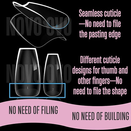NOVO OVO Extra Thick Coffin Nail Tips Press on Natural Curve, Medium Soak Off Soft Gel Fake Nail Extension, Full Cover Matte Cuticle False Nails for Acrylic French, Salon DIY x 14 Sizes 336 pcs