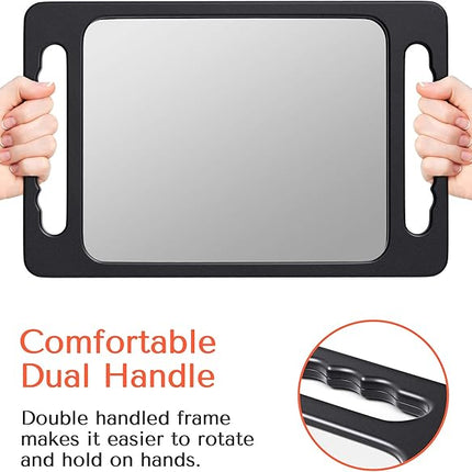 TASALON Unbreakable Hand Mirror with Double Handle - Large Handheld Barber Design for Hair and Beauty Salon - Durable Hand Held for Barbershop - Lightweight Haircut Mirror with Double Handgrip
