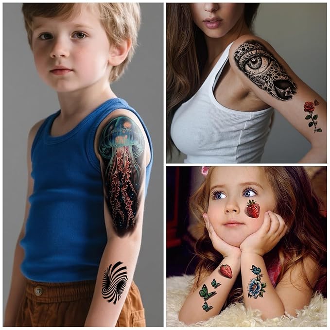 77 Sheets 3D Realistic Temporary Tattoos Adults Kids, Spider Skull Tiger Lion Dragon Snake Temporary Tattoos for Women Men, Half Arm 3D Halloween Temp Tattoos Body Shoulder Tatoos Waterproof
