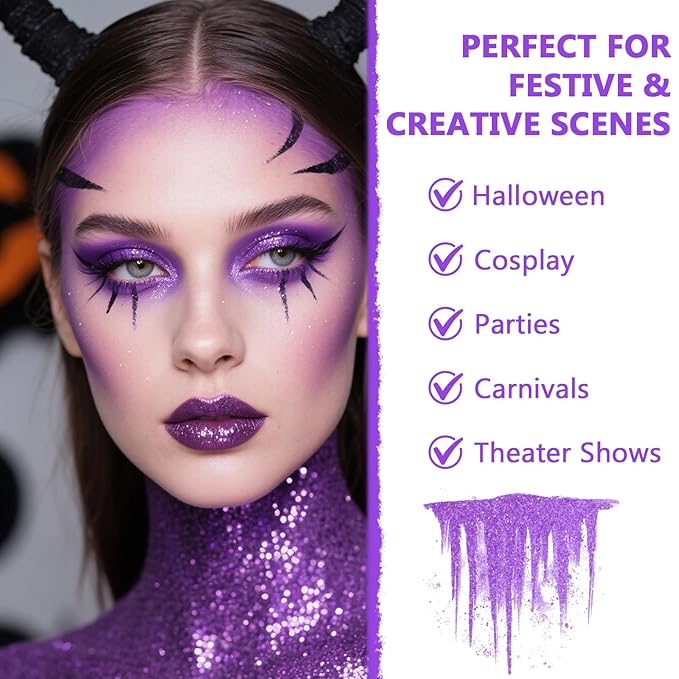 Face Body Paint Kit for Kids & Adults, Non-Toxic Water-Based Professional Face Painting Palette with Brushes for Halloween Clown Goth Vampire SFX Makeup, Art Stage Cosplay Parties, Purple