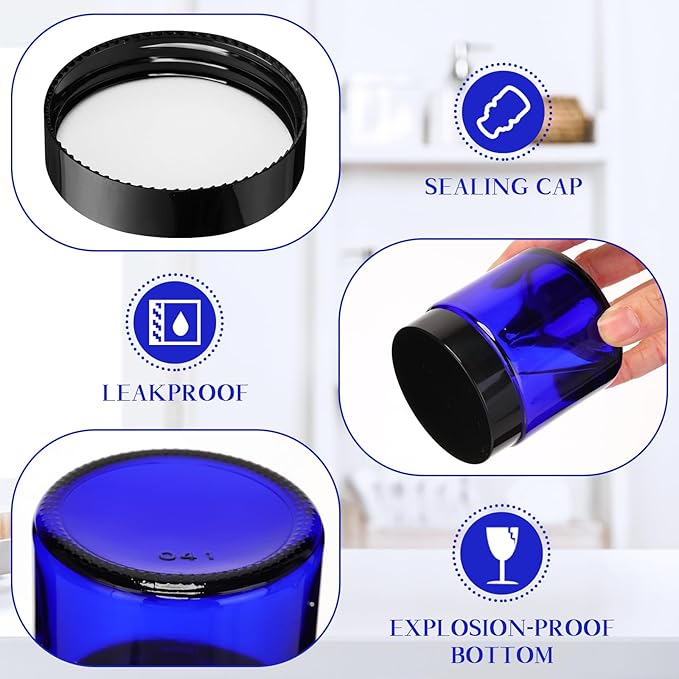 Norme 48 Pcs 4 oz Glass Jars with Lids Leakproof Round Airtight Empty Cosmetic Jars with Inner Liners Lid for Storing Lotions Powder Ointments Candle Making Tins (Black,Blue)