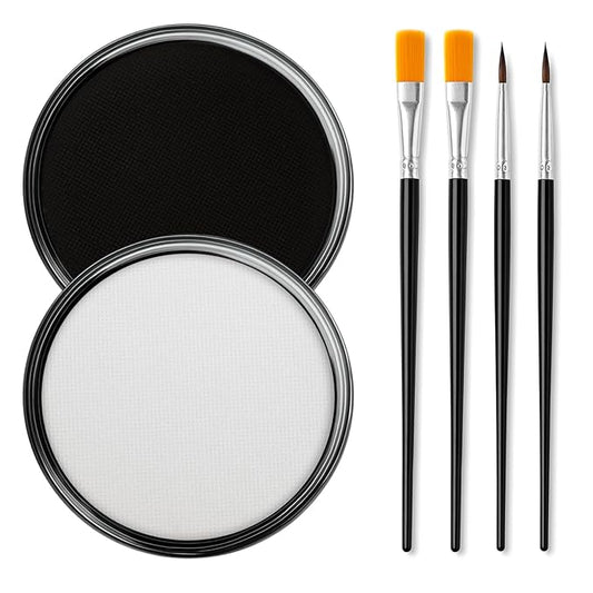 Black & White Face Body Paint Kit for Kids & Adults, Non-Toxic Water-Based Professional Face Painting Palette with Brushes for Halloween Clown Goth Vampire SFX Makeup, Art Stage Cosplay Parties