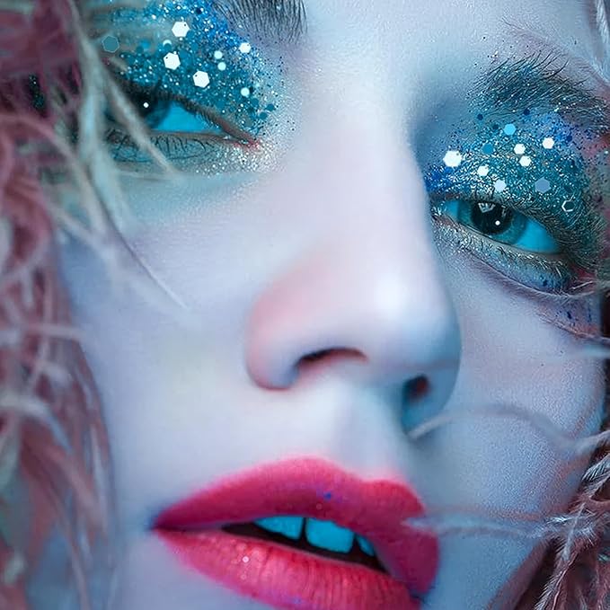 DAGEDA Body Glitter Gel, Face Glitters Body Gel Sequins Shimmer Liquid Eyeshadow, Chunky Glitter for Face Hair Nails, Holographic Cosmetic Laser Powder Festival Glitter Makeup 1.7oz (Lake Blue)