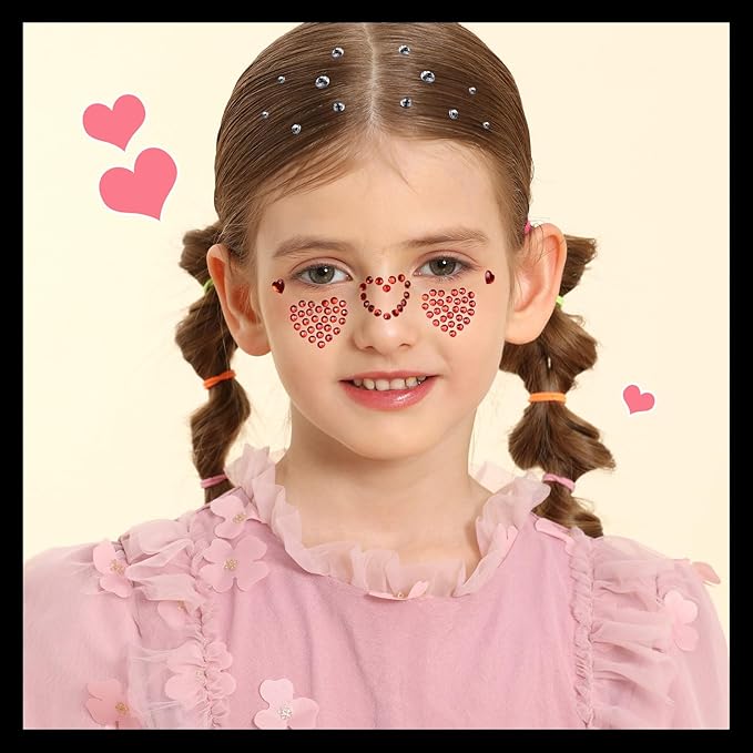 YGDZ Face Gems 5 Sheets Hair Gems, Self Adhesive Face Jewels Stickers, Heart Festival Face Gems Stick on, Rhinestone stickers for Face, Eye, Makeup, Rave Accessories for Kids, Women