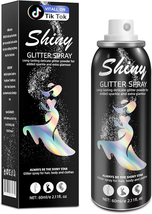 Body Glitter, Body Glitter Spray, Glitter Spray for Hair and Body, Long-Lasting and Quick-Drying Silver Glitter Hairspray Suitable for Stage, Festival Rave and Makeup Prom (2.11 Fl Oz)