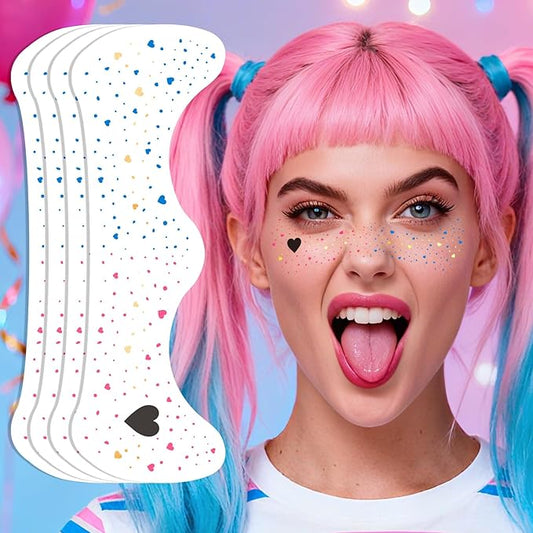 HQ Joker Freckles Face Tattoo - Pink & Blue Temporary Tattoos with Sinister Smiles | Waterproof Face Makeup for Halloween Costume, Zombie Party & Cosplay (8 Sheets)