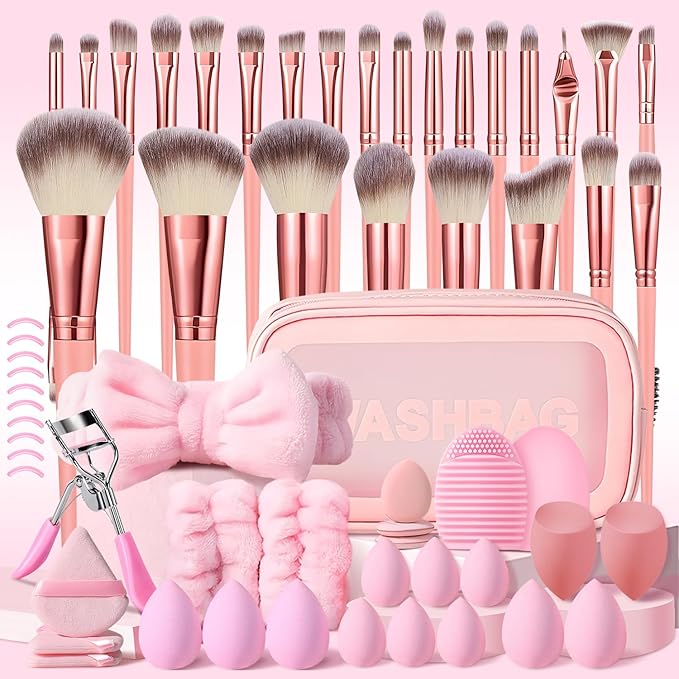 61Pcs Pink Makeup Brushes Set Professional Makeup Kit Multi-functional Makeup Tool Set with Case Facial Makeup Accessories, Foundation Makeup Brush Kit Eye and Face Make up Brushes & Tools