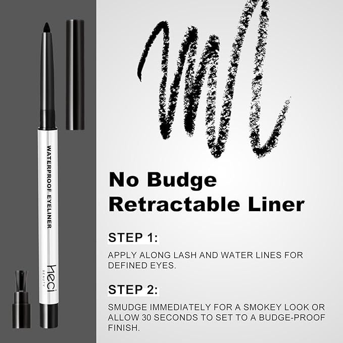 Mechanical Gel Eyeliner Pencil with a High-Pigment, Waterproof & Smudge-resistant, Glide Tip Eye Makeup with Up to 24HR Wear, Waterline Eye Liner with Built-in Sharpener (Black)