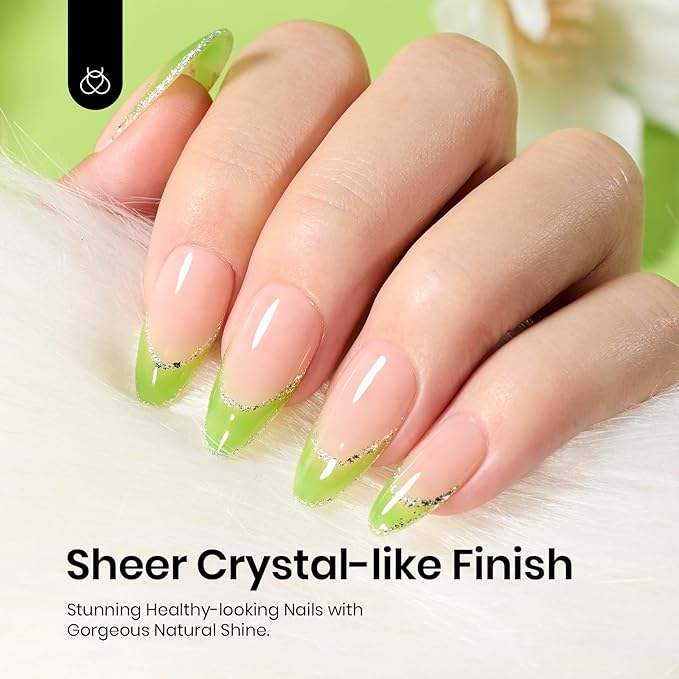Beetles Green Gel Nail Polish, 15ML Light Green Jelly Gel Polish Soak Off UV Sheer Translucent Effect Spring Summer Gel French Nail Art Design Manicure Gift for Women