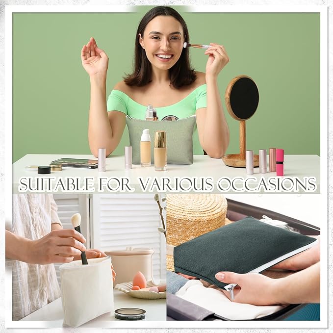 Reginary 10 Pcs Canvas Makeup Bags Bulk for Women Blank DIY Pencil Pouch Travel Toiletry Cosmetics Bags Gift for Christmas Breast Cancer Awareness Thanksgiving Wedding Nurses Teacher(Morandi Color)