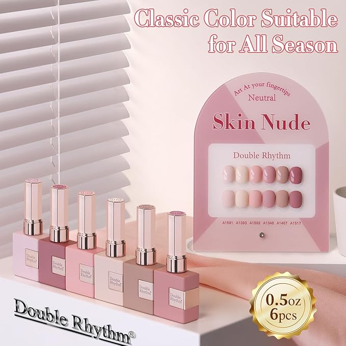 Double Rhythm 6 Pcs 15 ML Gel Polish Set Same Color Same Bottle Soak Off Gel Polish Kit Nail Art Manicure Salon DIY at Home for Women (Light Dark Nude Pink Beige-T6-17)